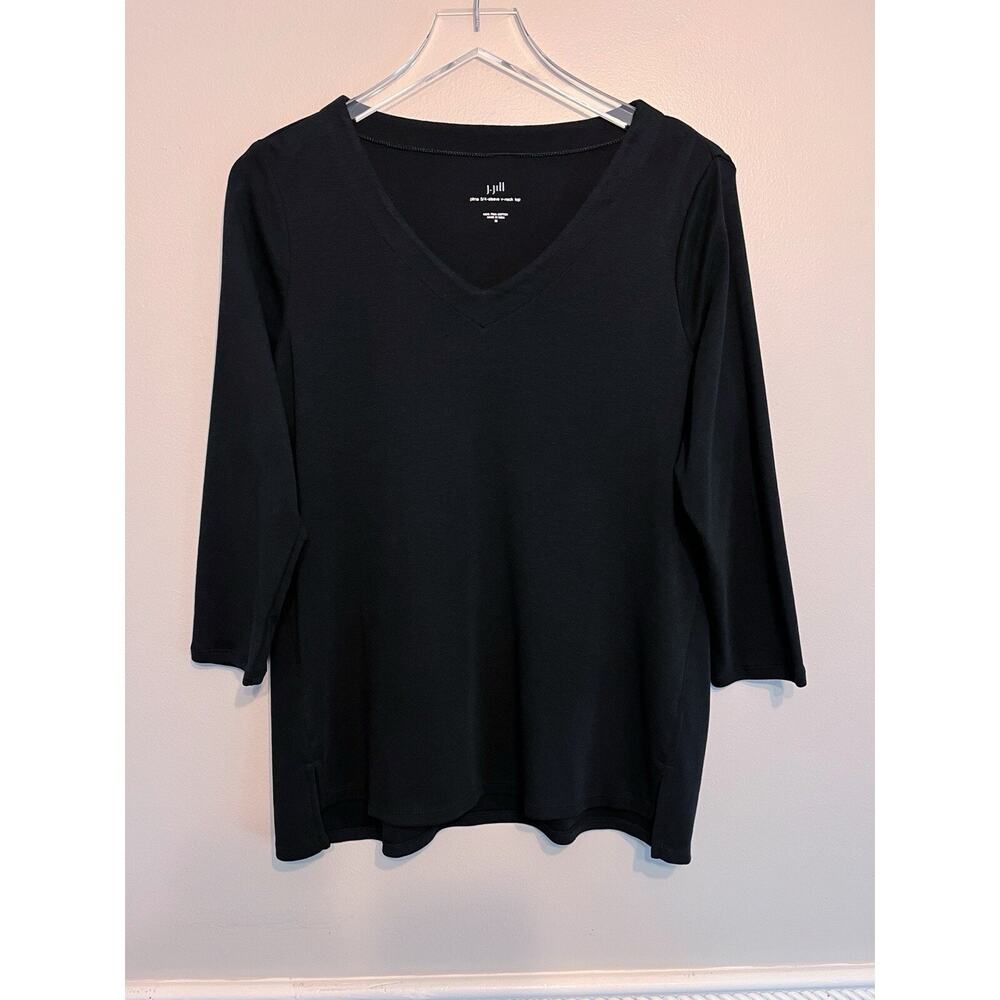 NWT J. Jill Black Pima 3/4 Sleeve V Neck Top Size Medium